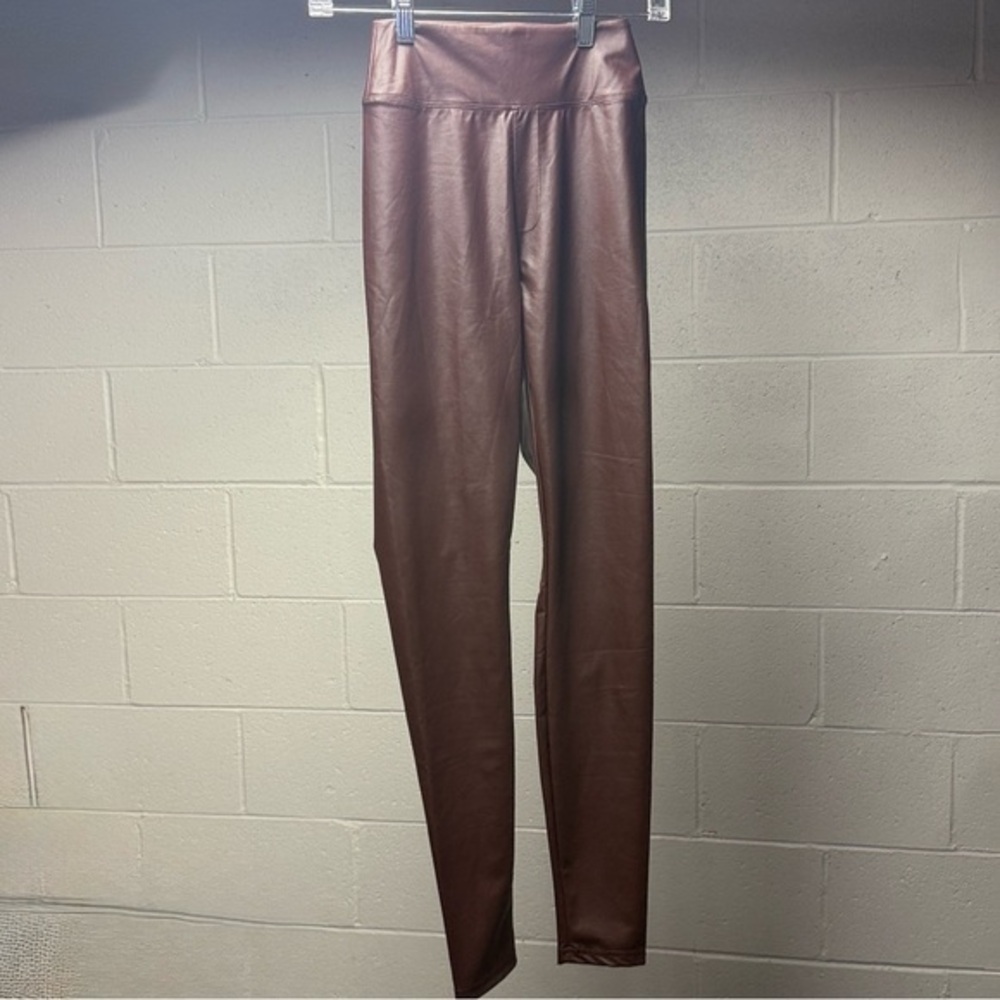 Aerie OFFLINE Real Luxe Faux Leather High Rise Leggings Brown Small NEW